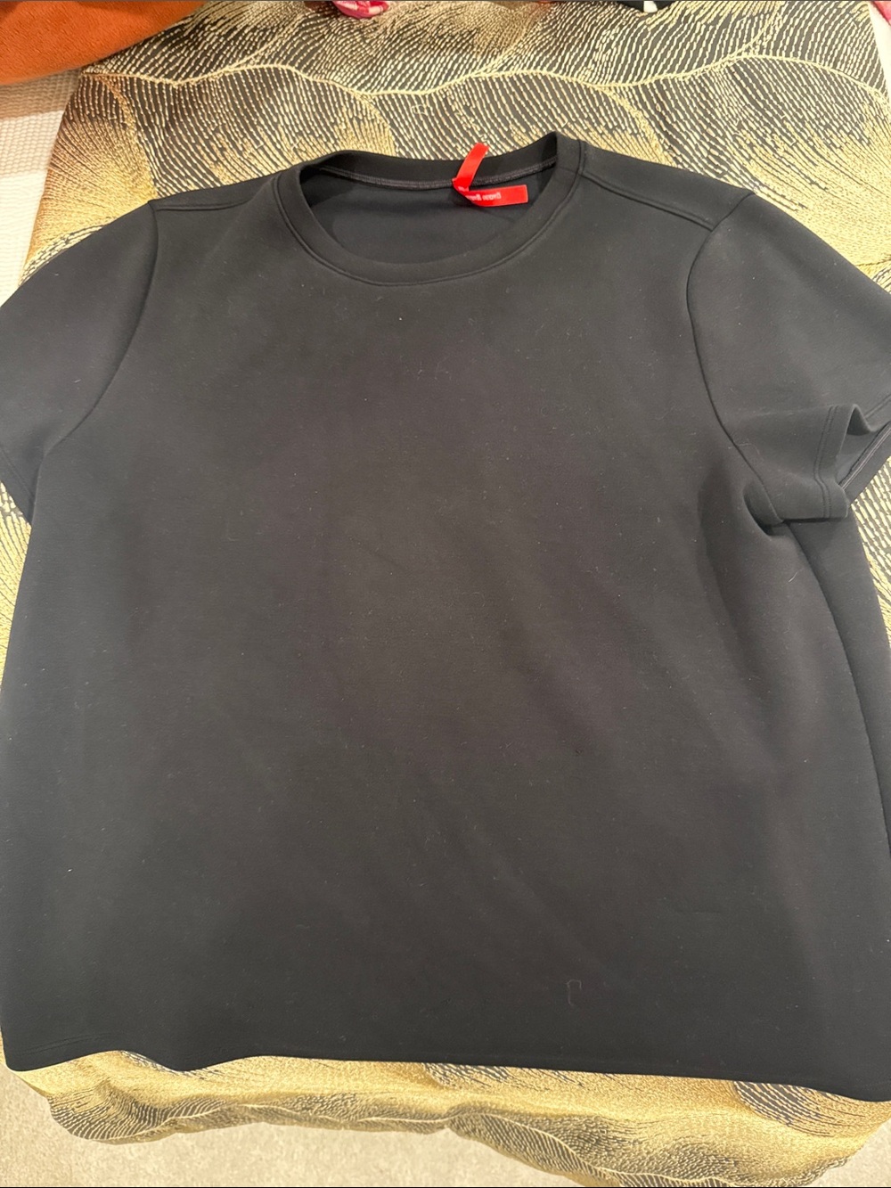 SPANX Women’s Black Crewneck Short Sleeve Tee with Red Trim Tag